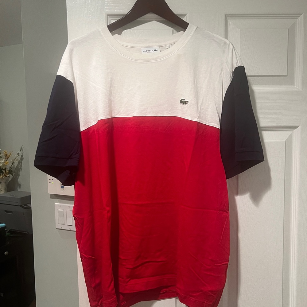 Lacoste Men's Red and Black Colorblock T-Shirt 3XL FR8